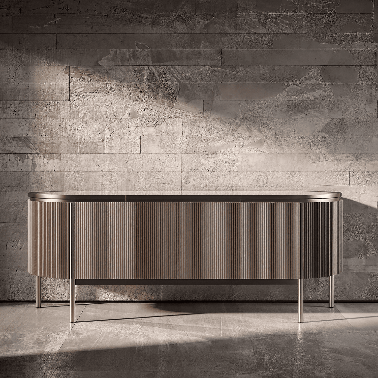 Luxury Fluted Console Table – Handmade Designer Sideboard with Curved Silhouette & Metal Legs