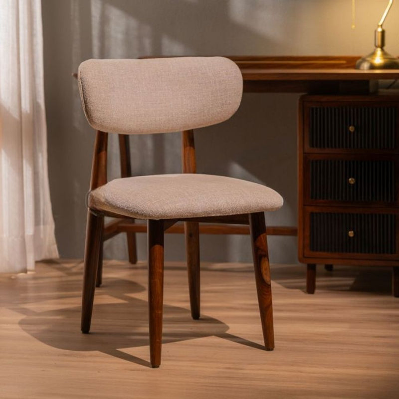 Set of 2 Sheesham Wood Dining Chairs with Plush Ivory Upholstery – Teak Finish
