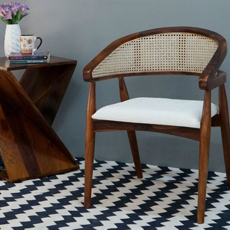 Curved Arm Chair with Cane | Sheesham Wood | Honey Finish