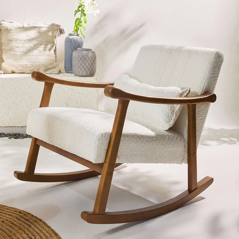 Margaret Wooden Rocking Chair – Cotton Bouclé Upholstery with Para Wood Frame