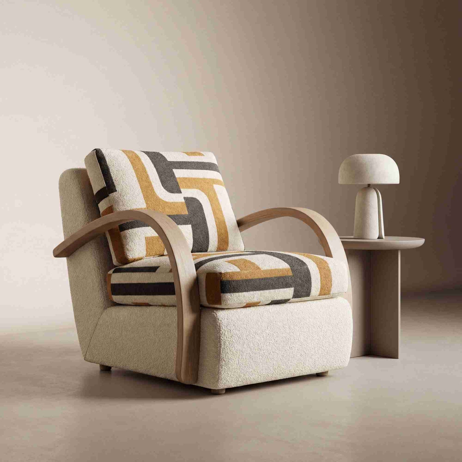 Luxury Handmade Accent Lounge Chair – Solid Wood Curved Arm Designer Chair for Living Room