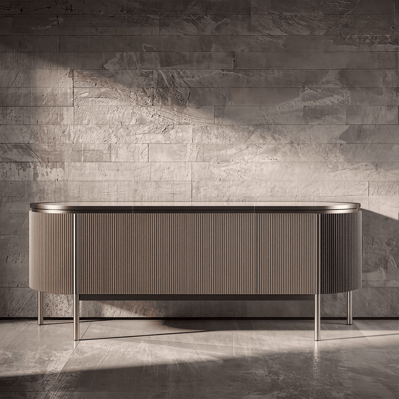 Luxury Fluted Console Table – Handmade Designer Sideboard with Curved Silhouette & Metal Legs