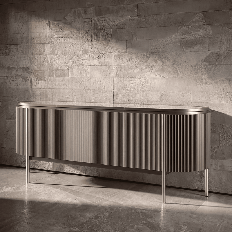 Luxury Fluted Console Table – Handmade Designer Sideboard with Curved Silhouette & Metal Legs