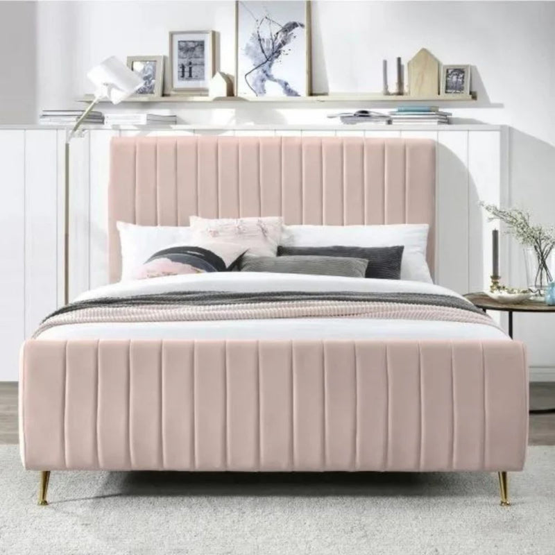 Luxury Velvet Bed | Premium Tufted Upholstered Bed Frame | Solid Mango Wood