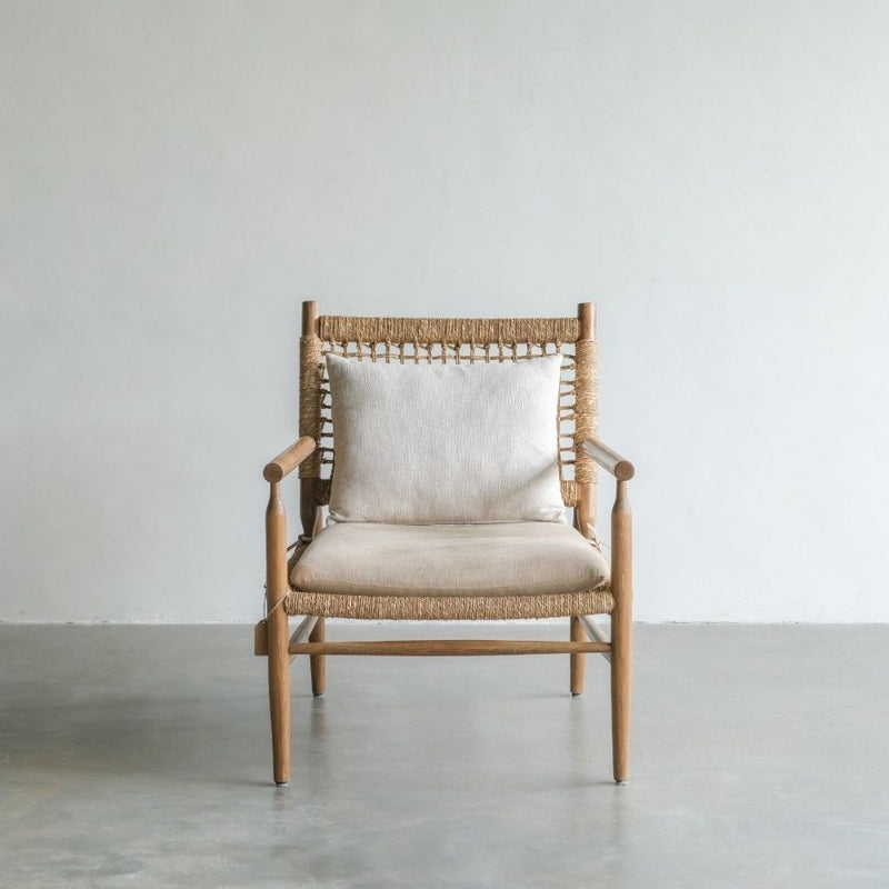Woven Accent Chair in European Ash Wood with Dull Teak Finish
