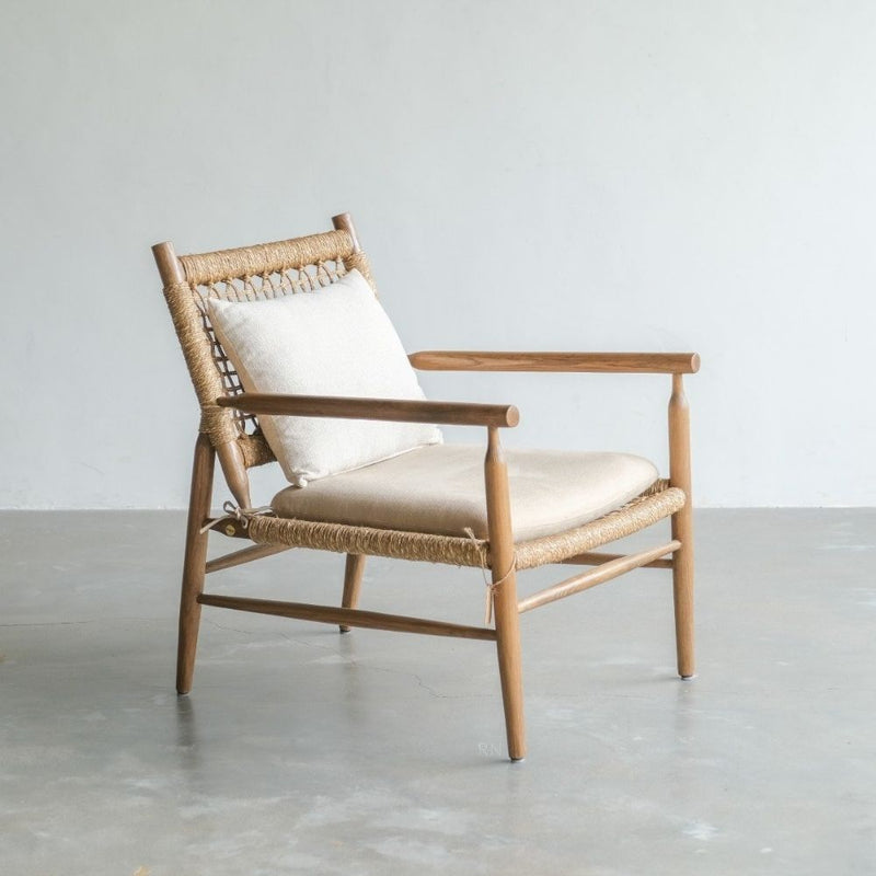 Woven Accent Chair in European Ash Wood with Dull Teak Finish