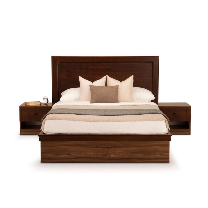 King Size Bed with Veneer Headboard & Hydraulic Storage | Walnut Matte Finish