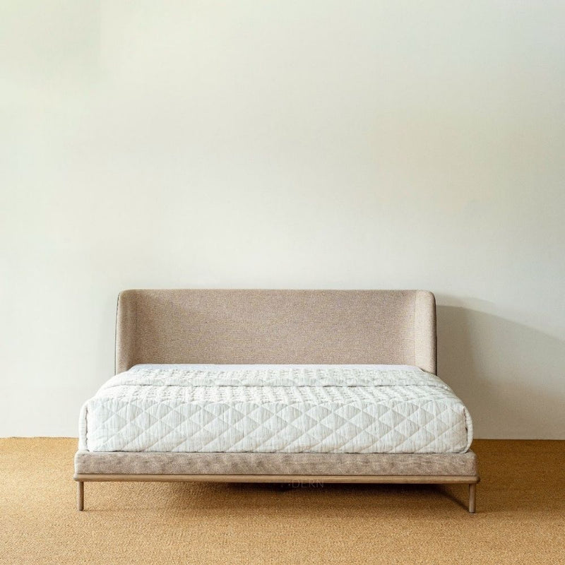 Upholstered Bed Cot – Queen | European Ash Wood with Walnut Finish