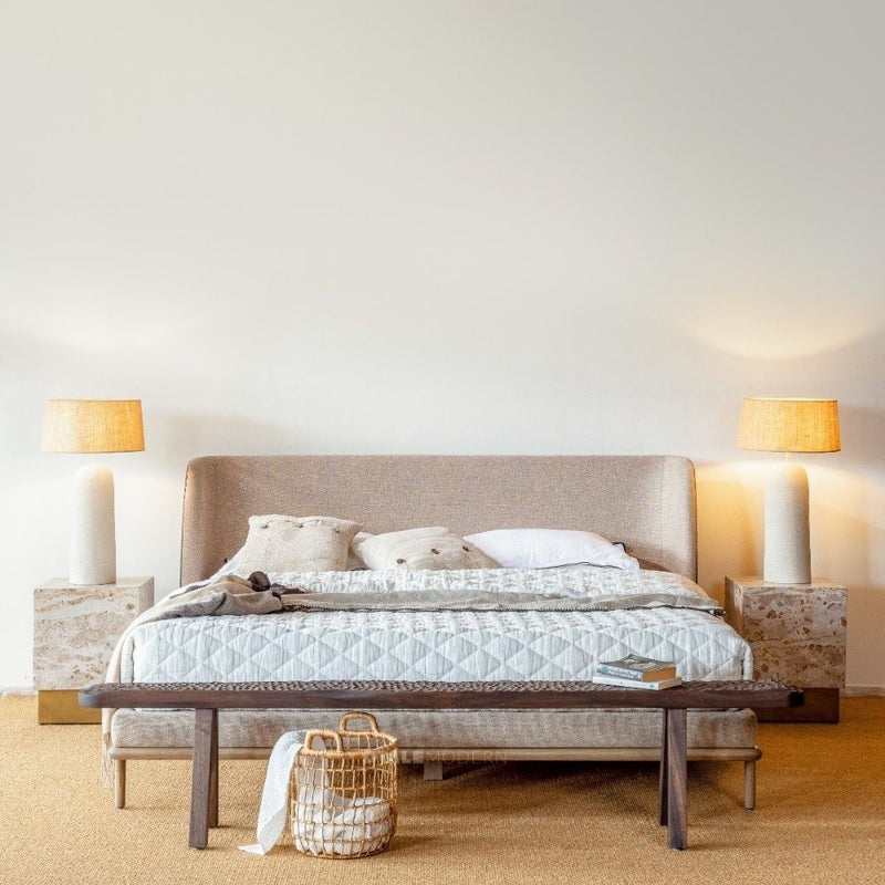 Upholstered Bed Cot – Queen | European Ash Wood with Walnut Finish