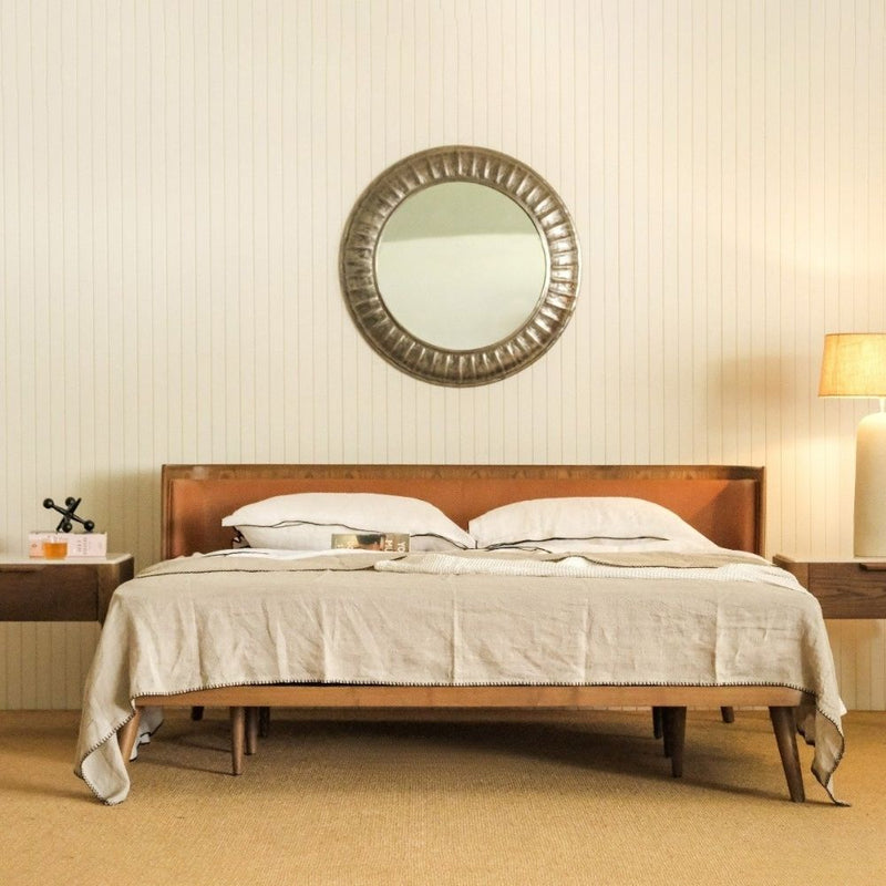 Upholstered Bed Cot – Queen | European Ash Wood with Burnt Amber Finish