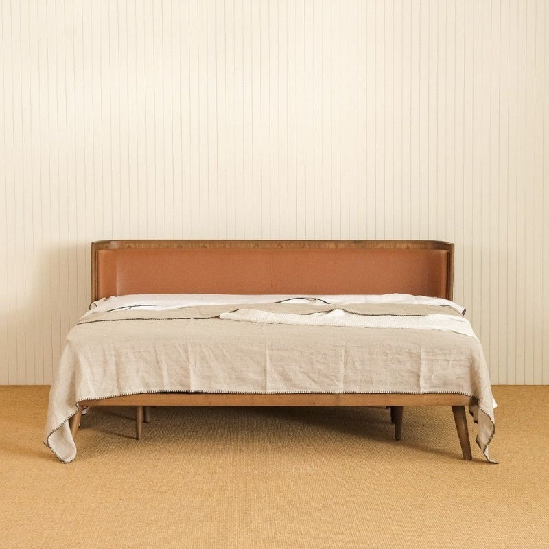 Upholstered Bed Cot – Queen | European Ash Wood with Burnt Amber Finish