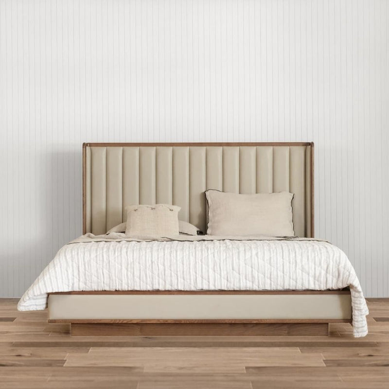 Upholstered Bed Cot – Queen | European Ash Wood with Burnt Amber Finish