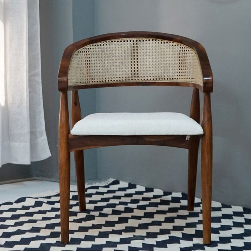 Curved Arm Chair with Cane | Sheesham Wood | Honey Finish