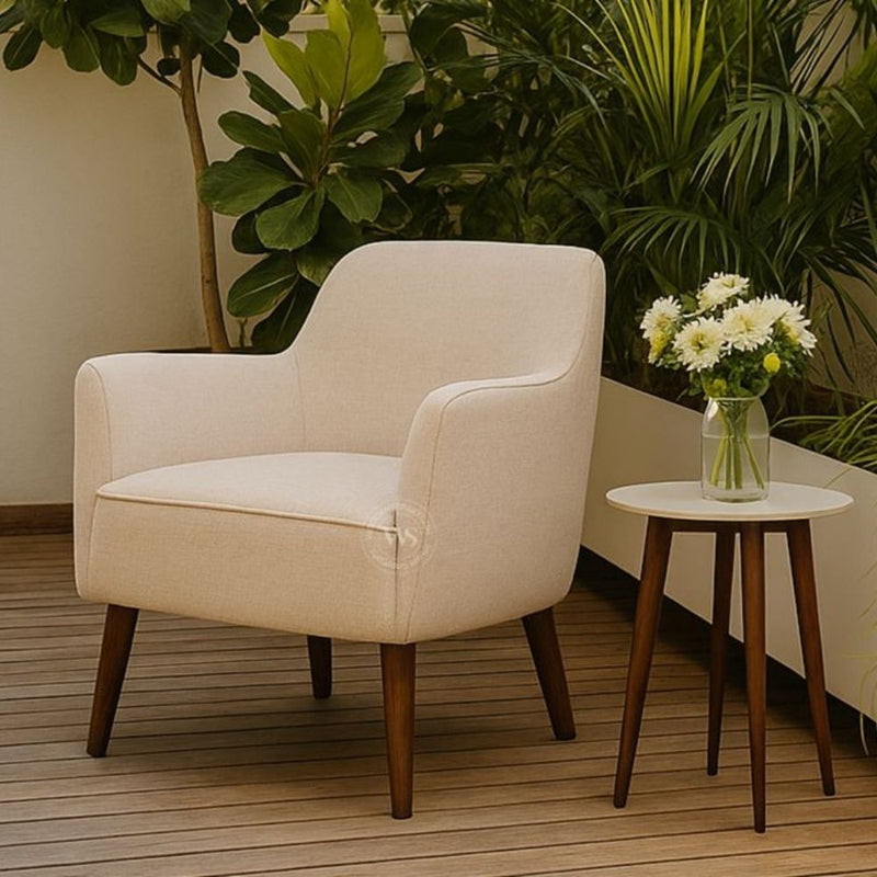 Premium Upholstery Lounge Chair | Fabric & Sheesham Wood