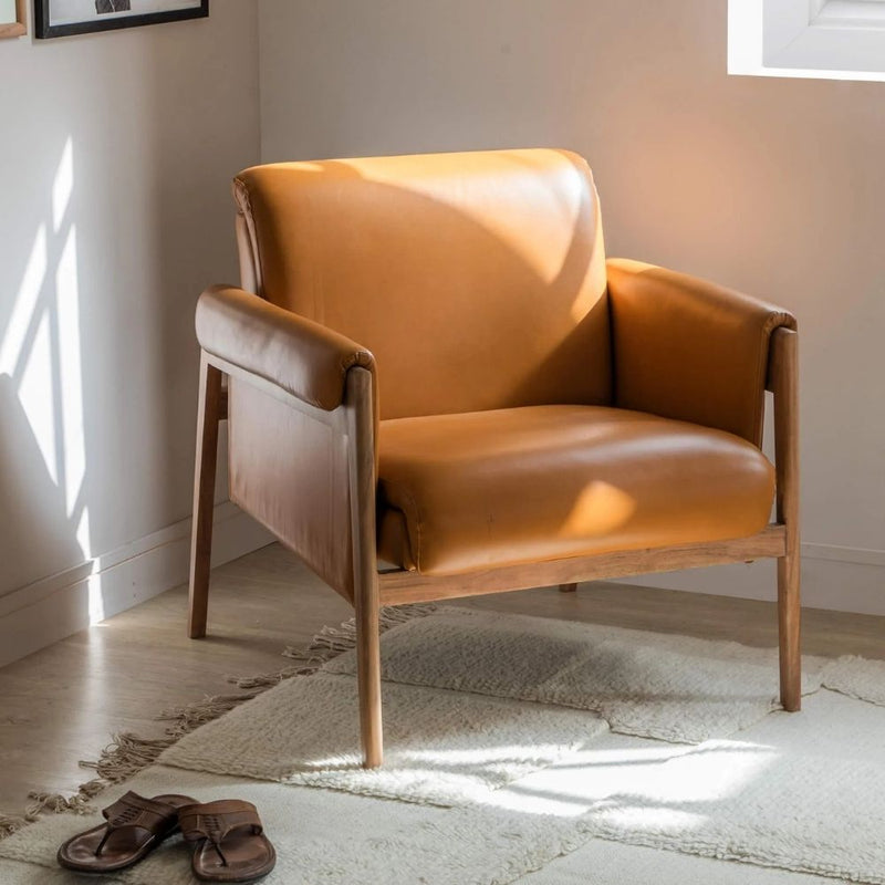 Lounge Chair | Acacia Wood Frame with Tan Upholstery