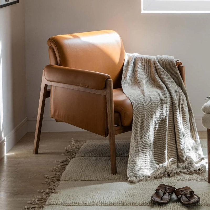 Lounge Chair | Acacia Wood Frame with Tan Upholstery