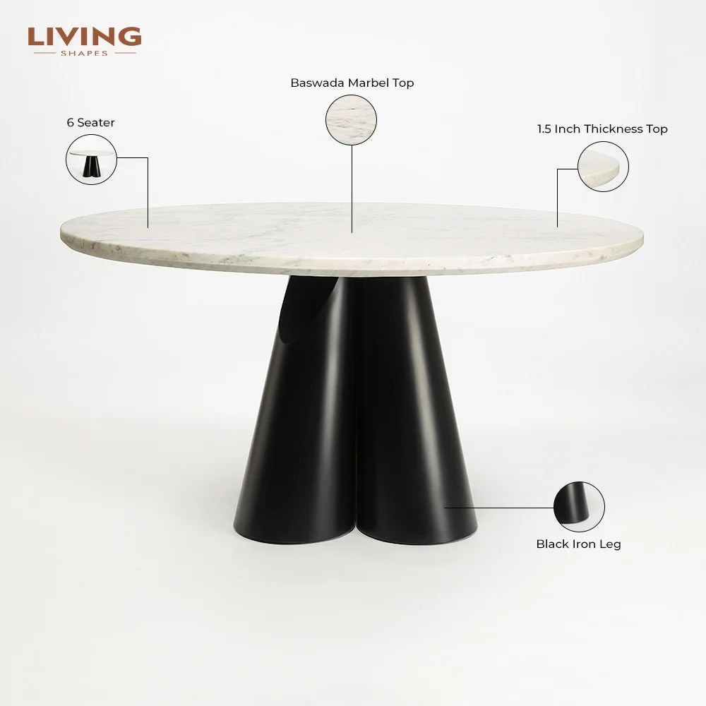 Duster Marble 6 Seater Dining Table with Iron