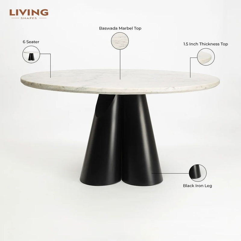 Duster Marble 6 Seater Dining Table with Iron
