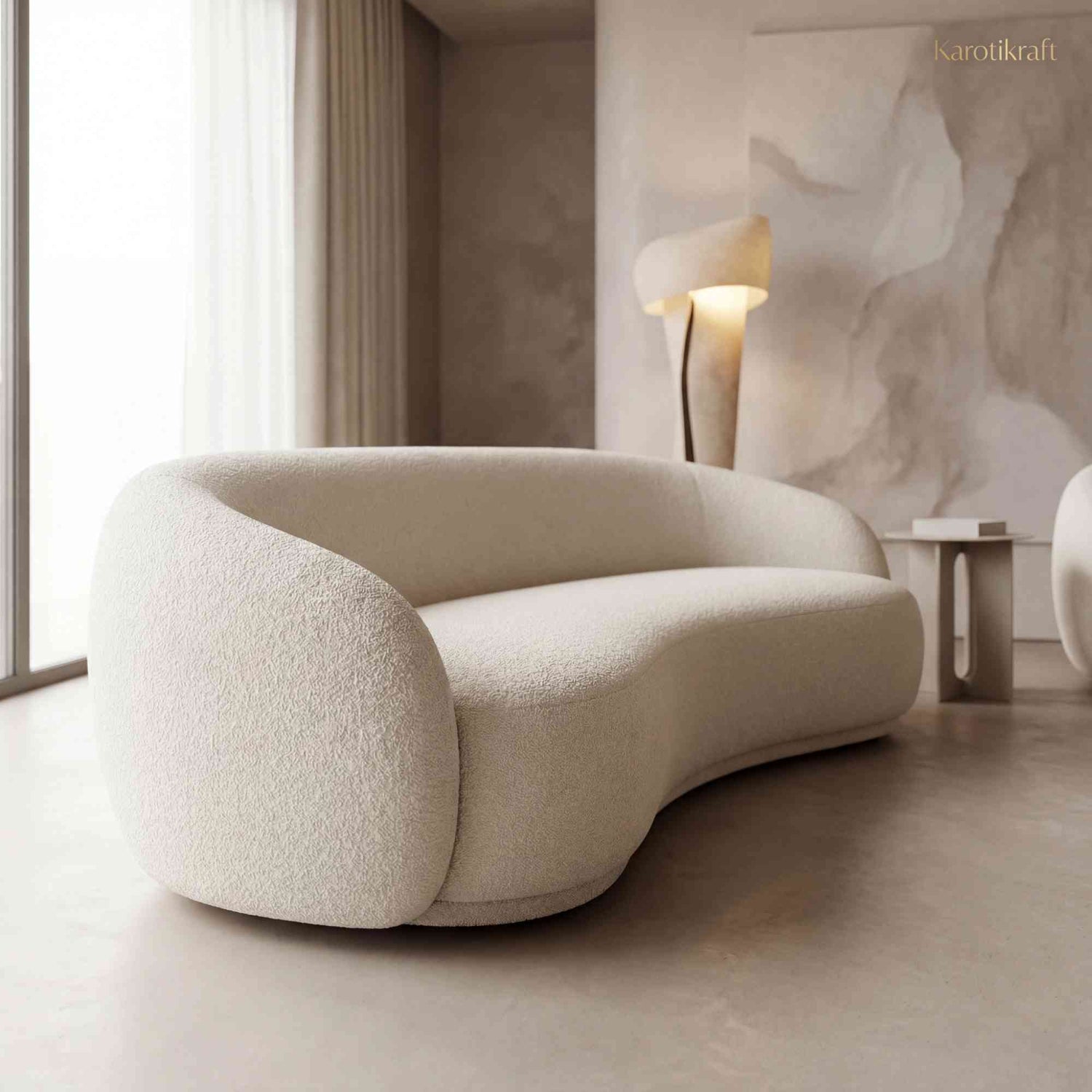 Luxury Curved Bouclé Sofa – Sculptural Modern Designer 3 Seater for Contemporary Living Rooms