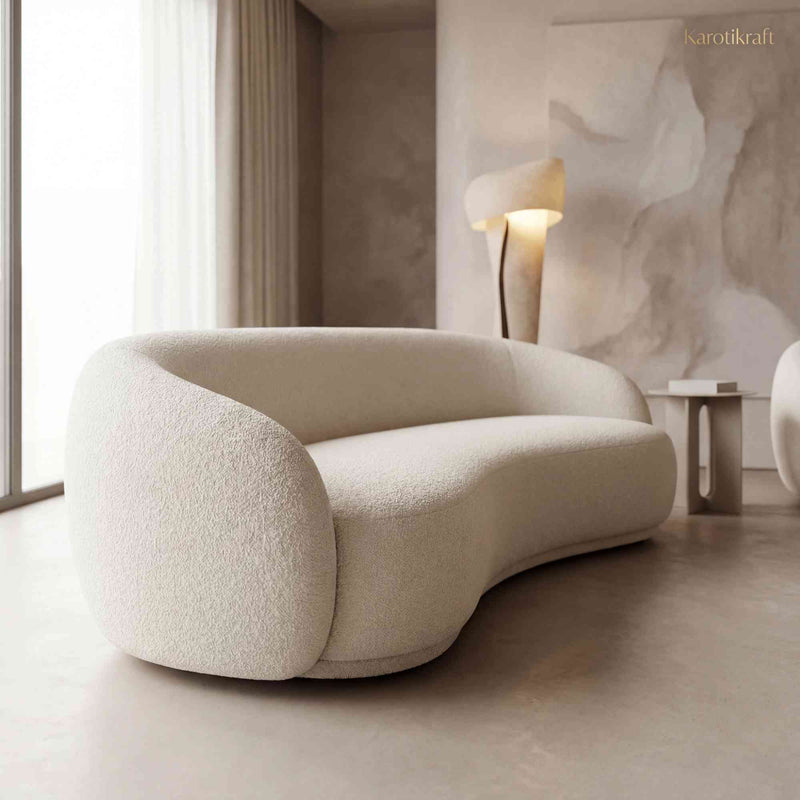Luxury Curved Bouclé Sofa – Sculptural Modern Designer 3 Seater for Contemporary Living Rooms