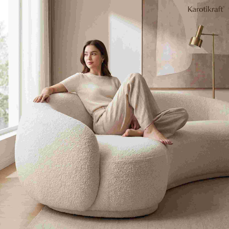 Luxury Curved Bouclé Sofa – Sculptural Modern Designer 3 Seater for Contemporary Living Rooms