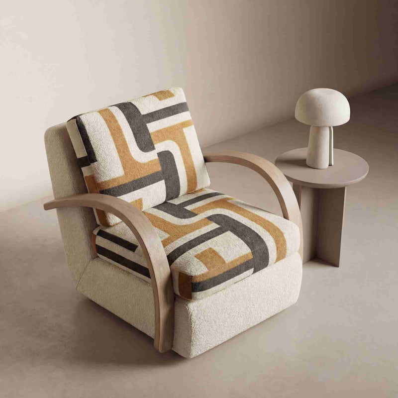 Luxury Handmade Accent Lounge Chair – Solid Wood Curved Arm Designer Chair for Living Room